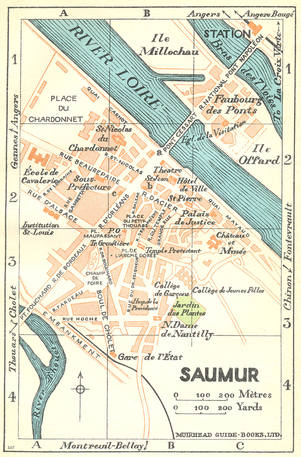 FRANCE. Saumur 1932 old vintage map plan chart